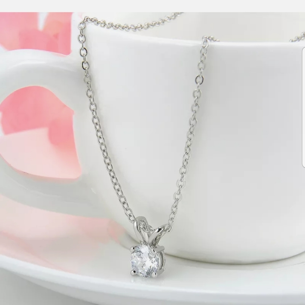 New Silver RHINESTONE round white crystal necklace